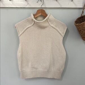 Zara Rolled Neck Cream Sleeveless Sweater